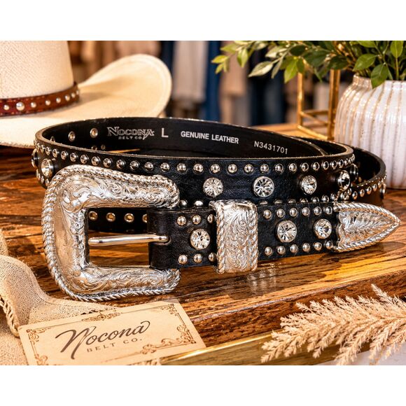 Western Glam Nocona Rhinestone Studded Leather Belt, 41 inch belt